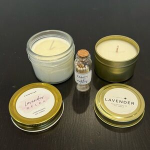 New Pair of Lavender Hand-Poured Soy Candles with Matches